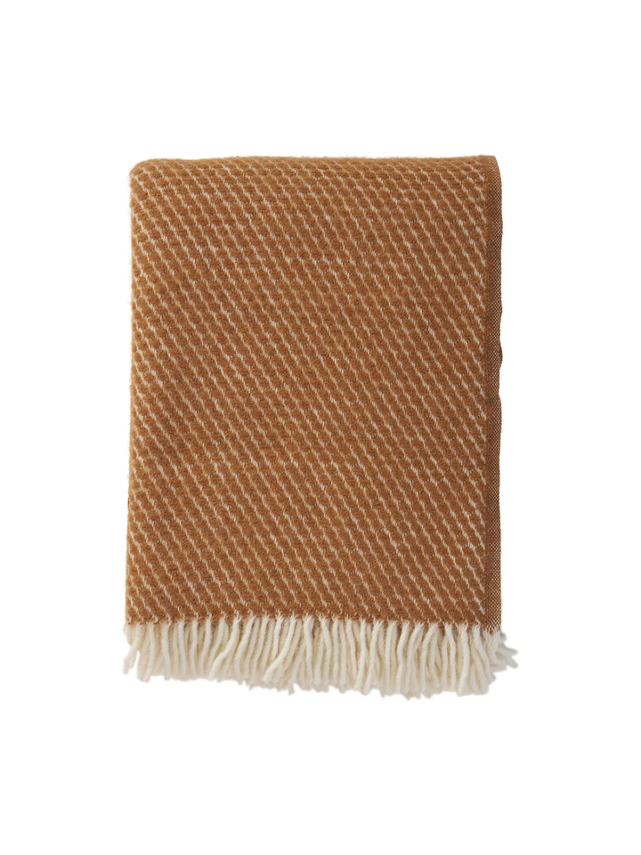 Bruine wollen plaid met franjes Velvet Klippan 