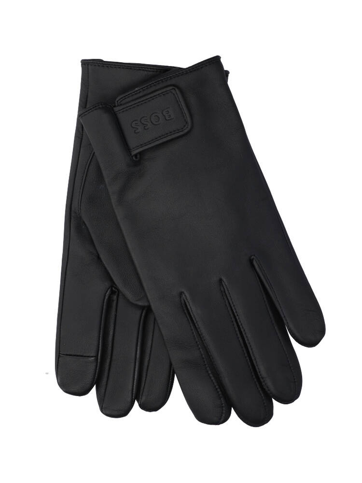 Zwarte lederen handschoenen Hugo Boss 