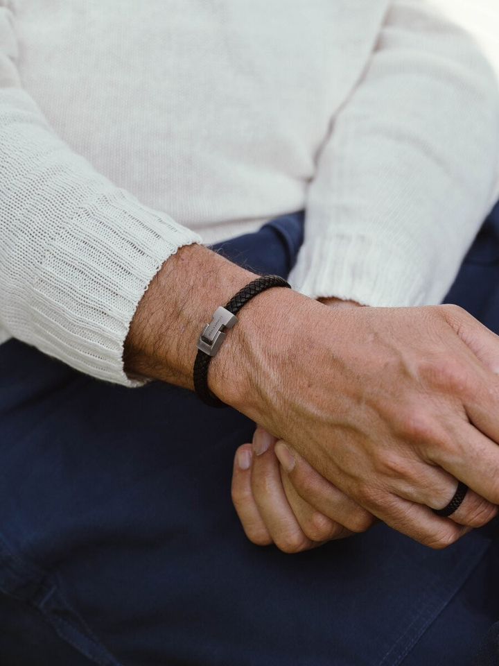 Zwarte leren armband Archie Steel And Barnett