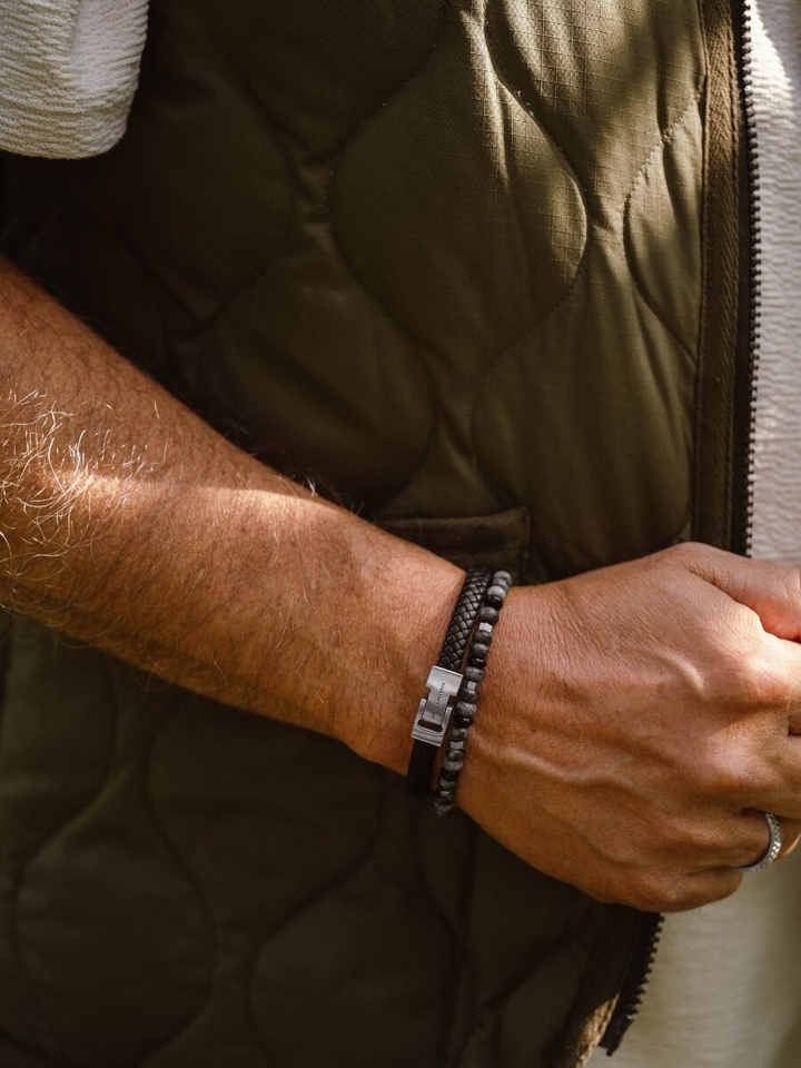 Zwarte leren armband Archie Steel And Barnett