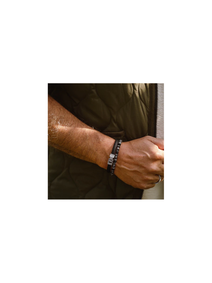 Zwarte leren armband Archie Steel And Barnett