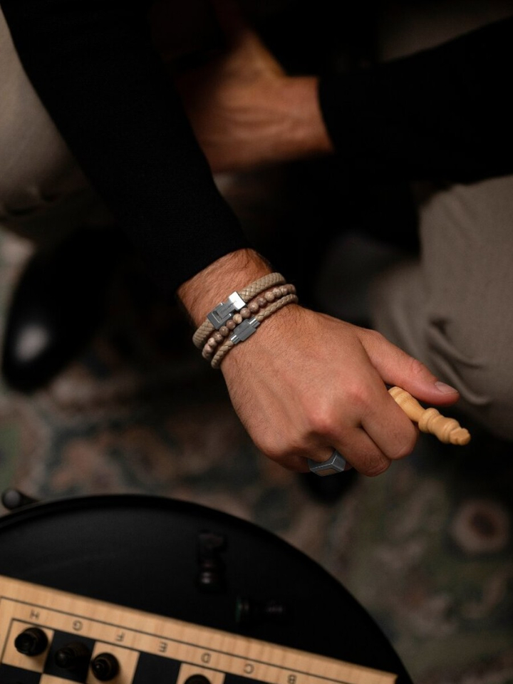 Ecru lederen armband Archie Steel And Barnett