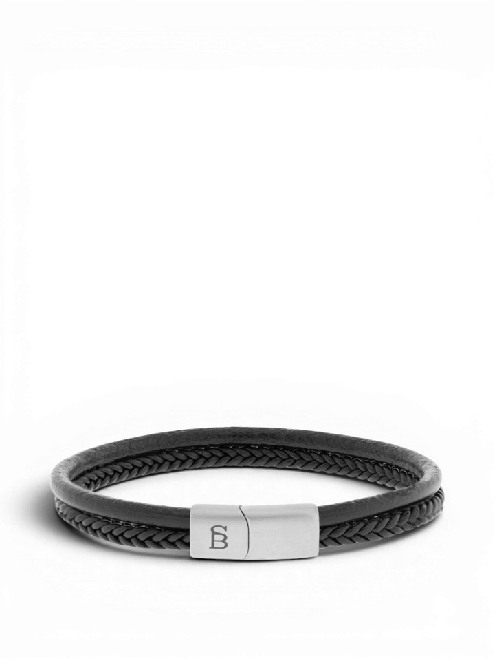 Zwarte leren armband Denby Steel And Barnett