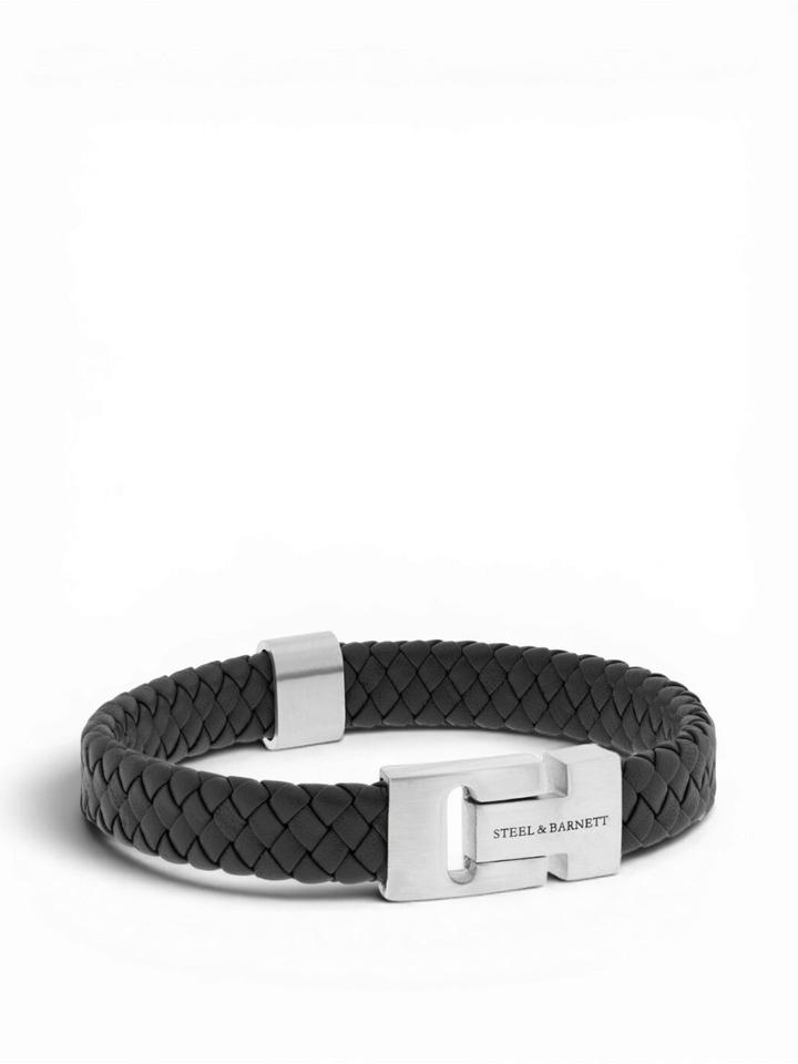 Black silver lederen amband Harrison Steel And Barnett