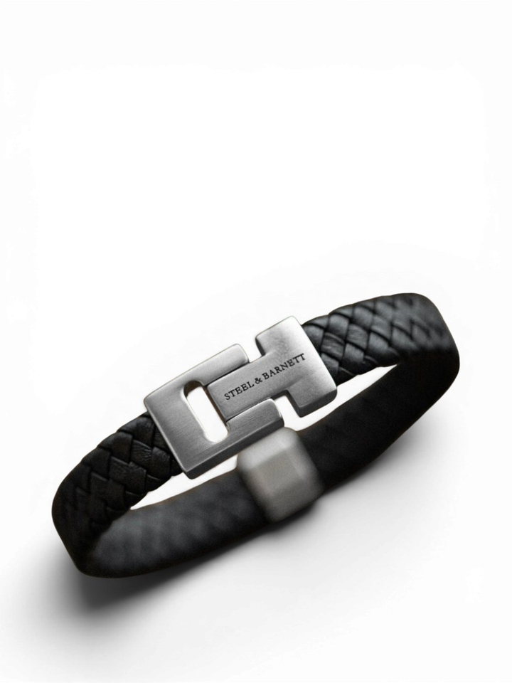 Black silver lederen amband Harrison Steel And Barnett
