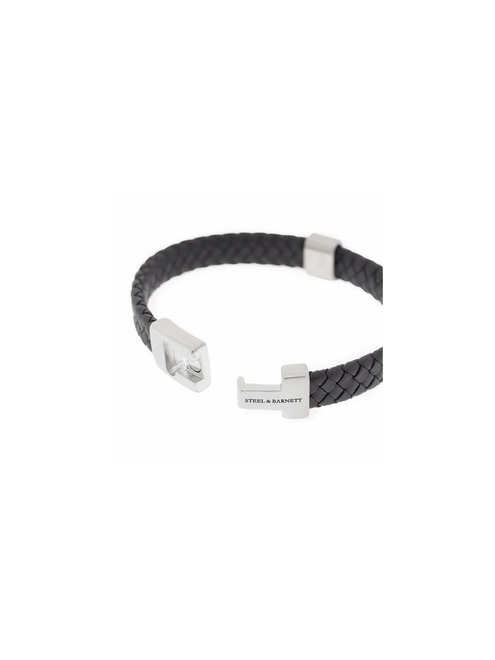 Black silver lederen amband Harrison Steel And Barnett 