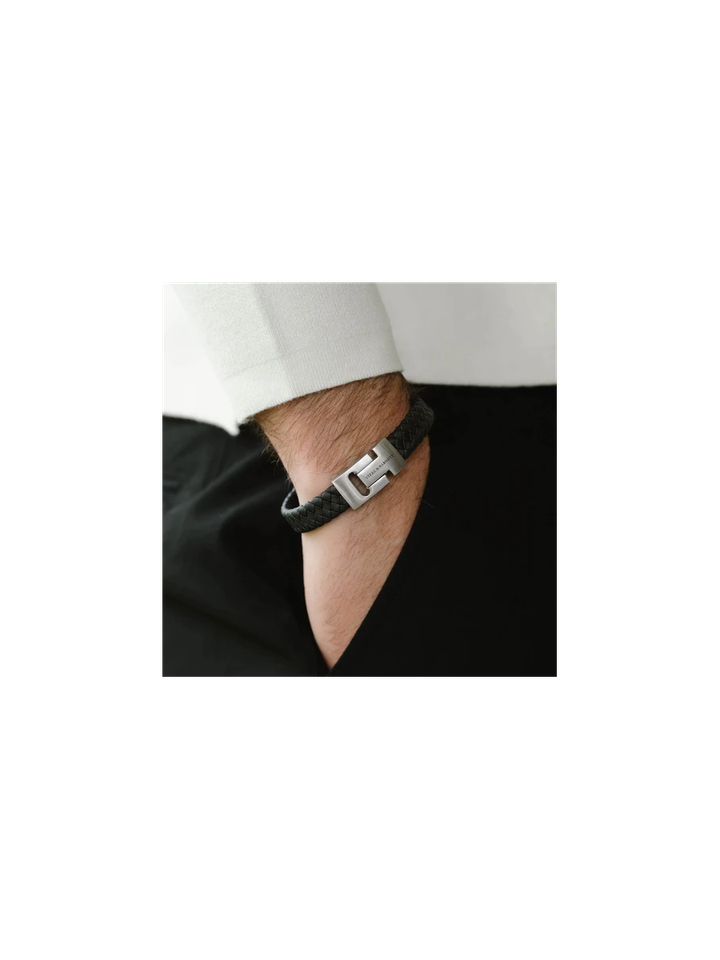 Black silver lederen amband Harrison Steel And Barnett 