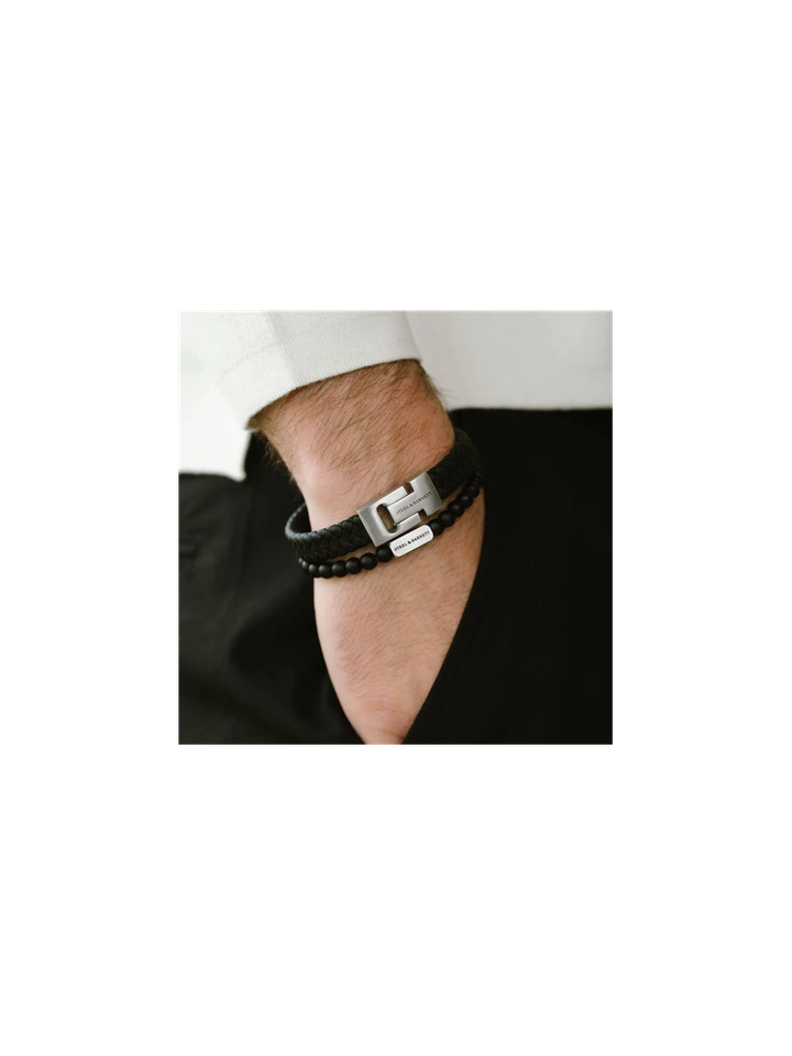 Black silver lederen amband Harrison Steel And Barnett 