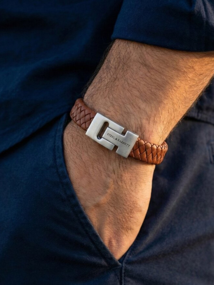 Pindabruine leren armband Harrison Steel And Barnett