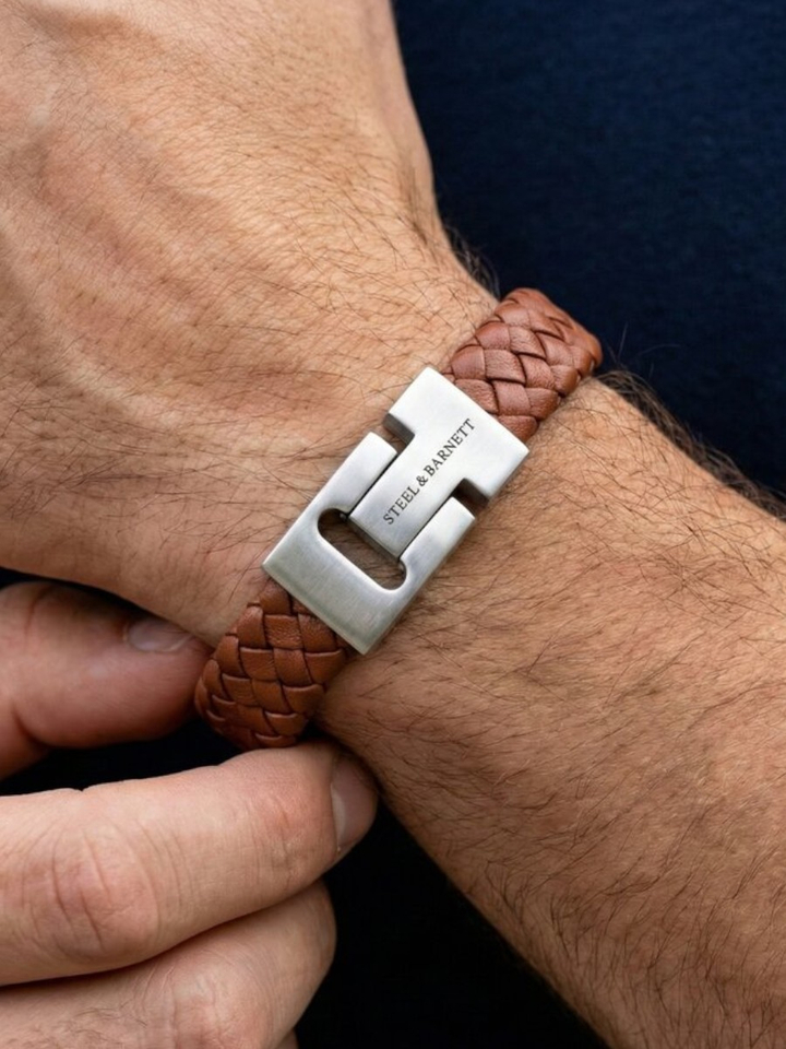 Pindabruine leren armband Harrison Steel And Barnett