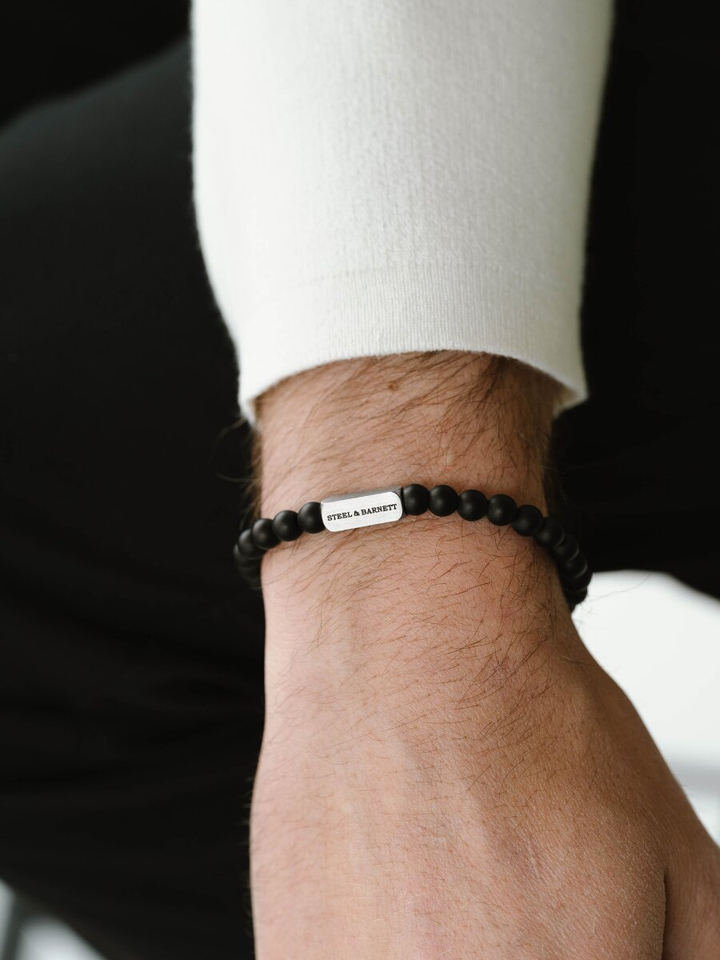 Mat zwarte ronde edelsteen armband Naturel Steel And Barnett