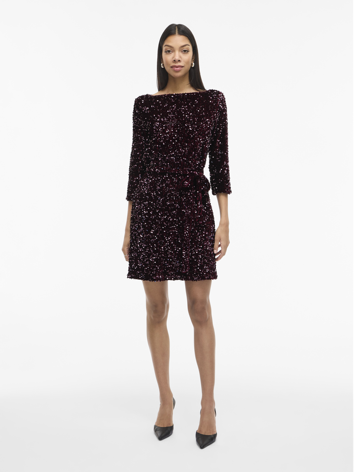 Bordeaux jurk in pailletten Vifaith Vila