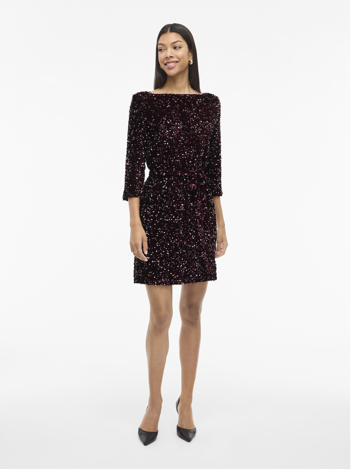 Bordeaux jurk in pailletten Vifaith Vila