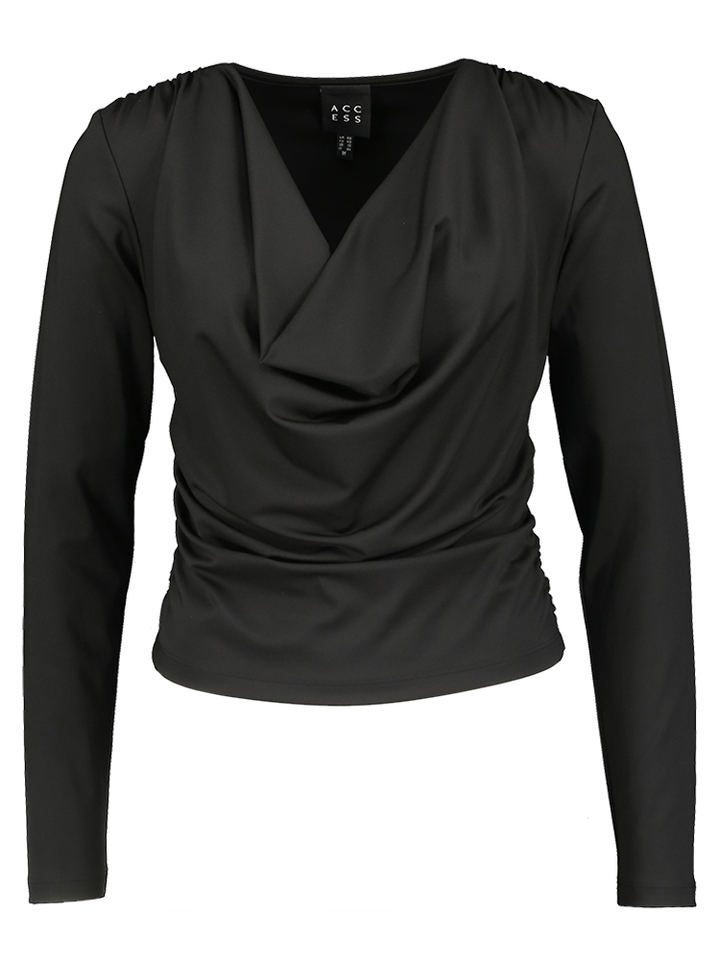 Zwarte blouse met watervalkraag Access 