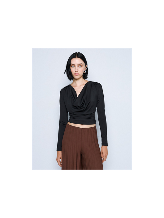 Zwarte blouse met watervalkraag Access