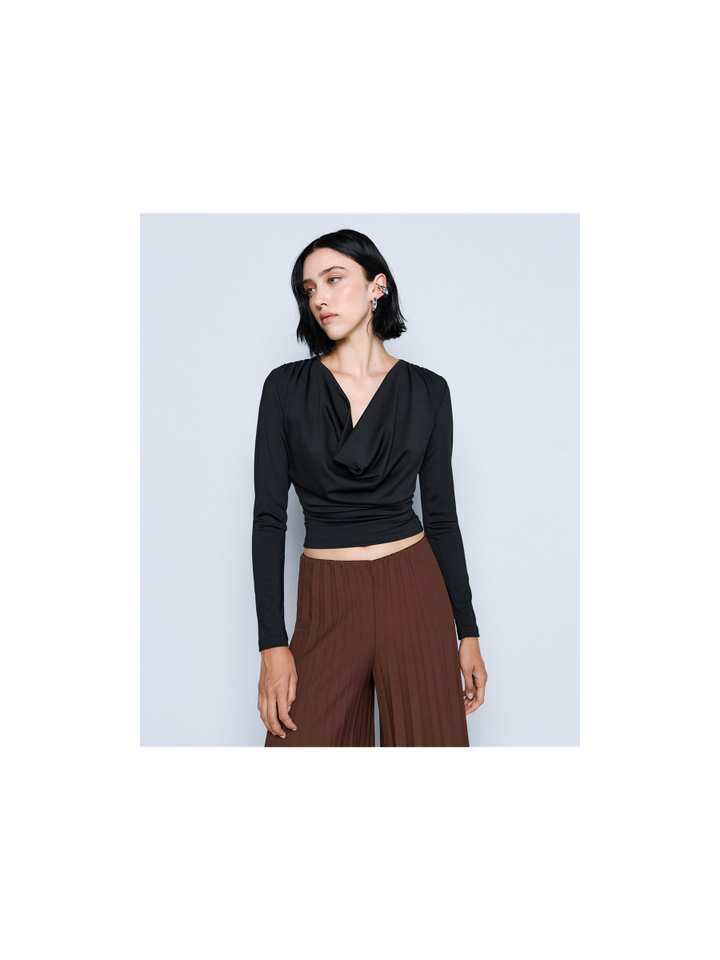 Zwarte blouse met watervalkraag Access 