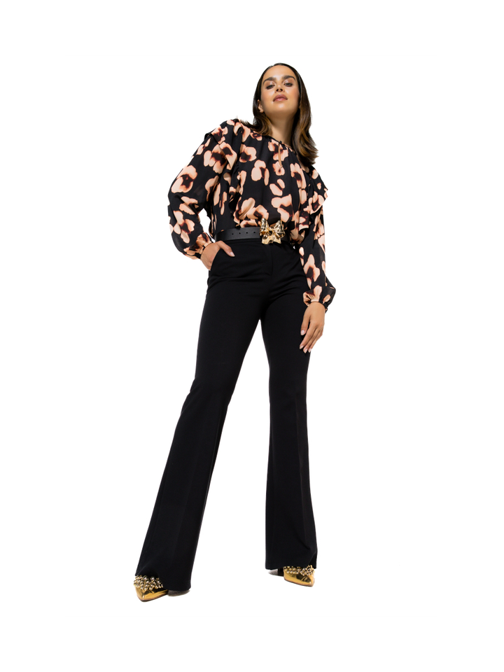 Zwarte stretch broek in flaire model