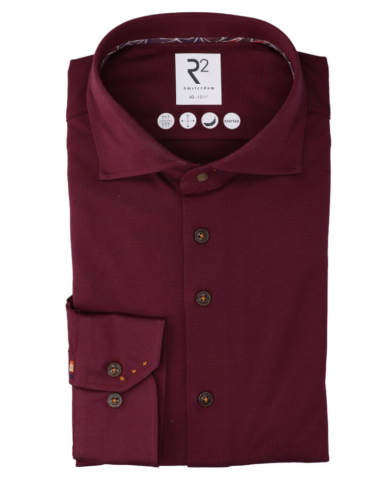 Bordeaux katoenen hemd (regular fit) met lange mouwen R2