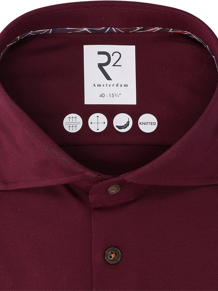 Bordeaux katoenen hemd (regular fit) met lange mouwen R2