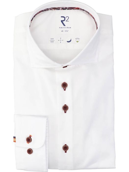Wit katoenen hemd (regular fit) met lange mouwen R2