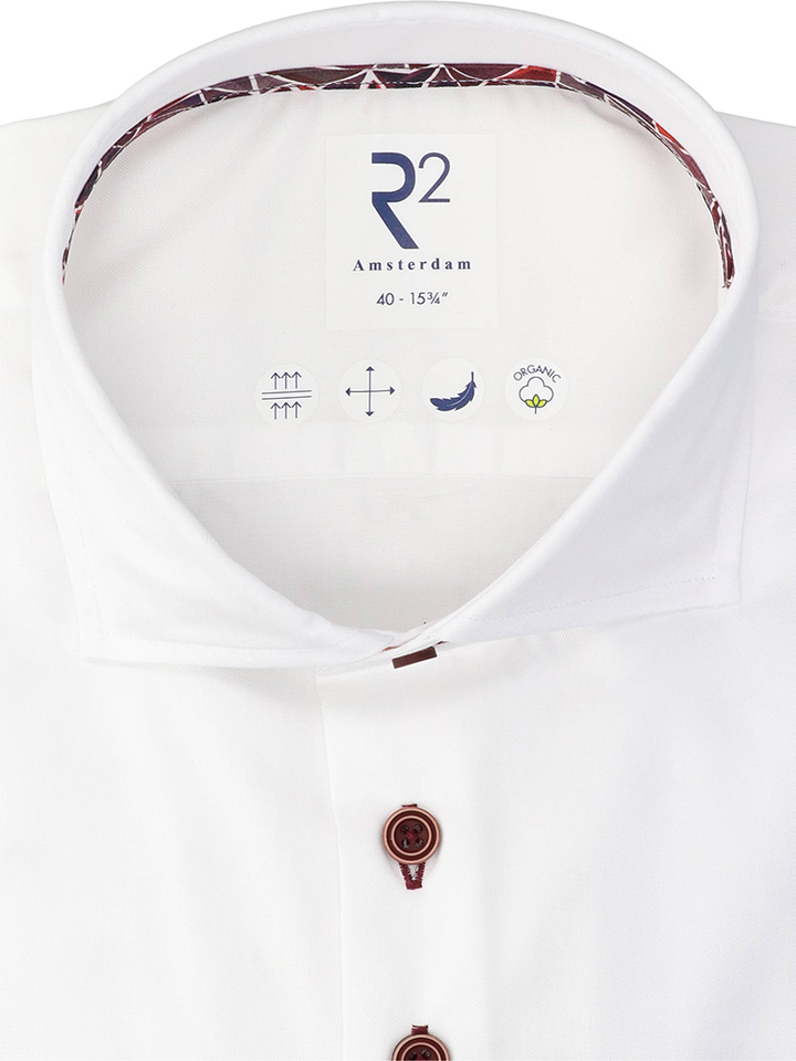 Wit katoenen hemd (regular fit) met lange mouwen R2