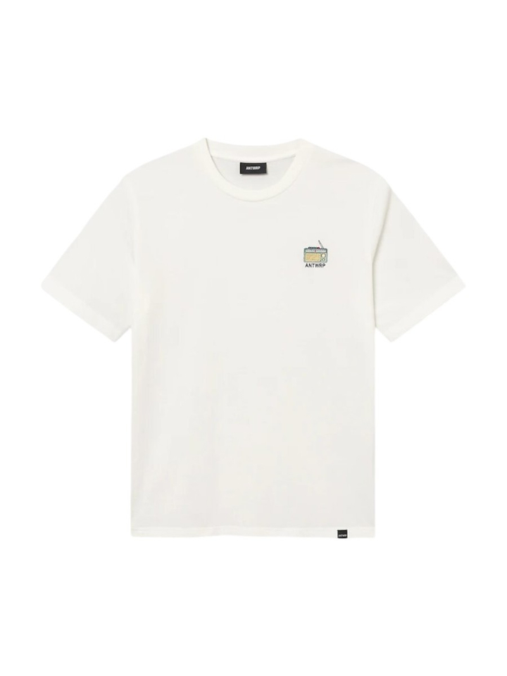 Witte t-shirt met vintage radio thee Antwrp