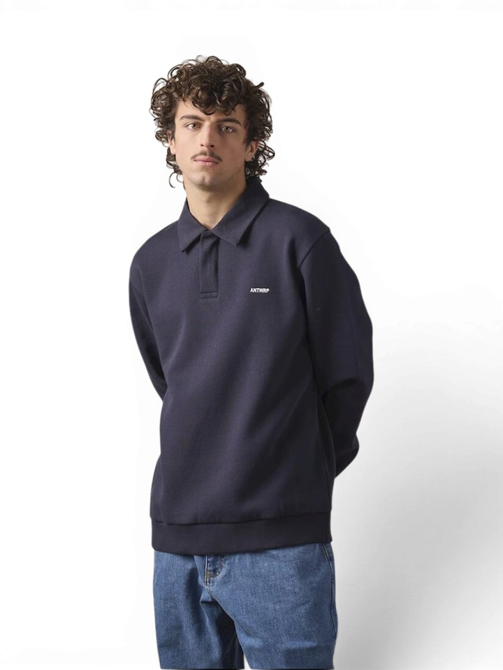 Donkerblauwe sweater met kraag Antwrp 