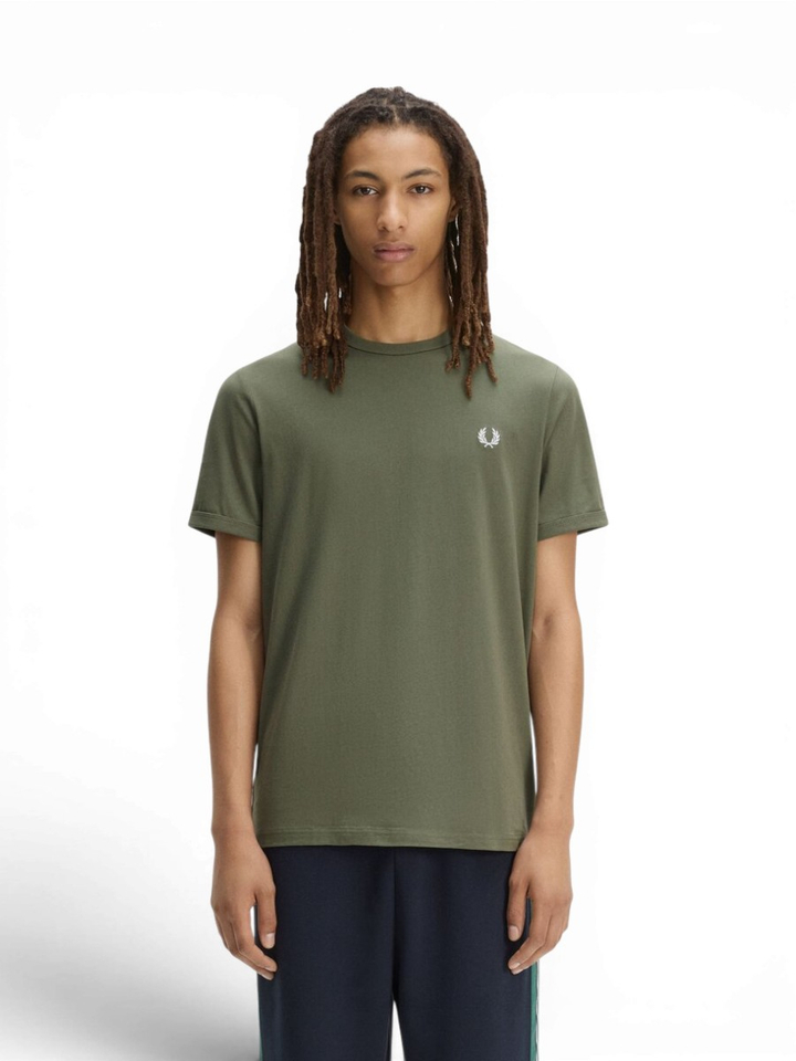 Kakigroene t-shirt met logo Fred Perry 