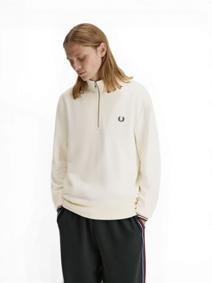 Creme kleurige trui met korte rits Fred Perry 