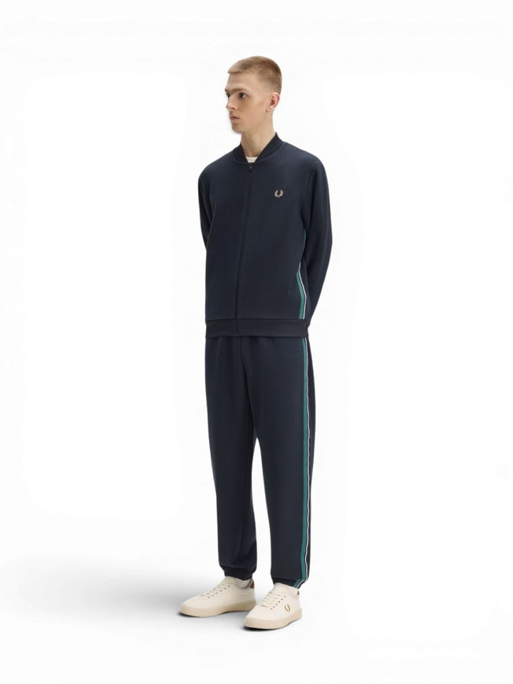 Donkerblauwe cardigan met strepenband Fred Perry 