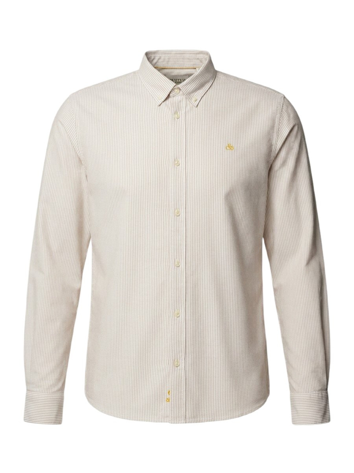 Beige linnen hemd (regular fit) met fijne strepen en lange mouwen Scotch&Soda