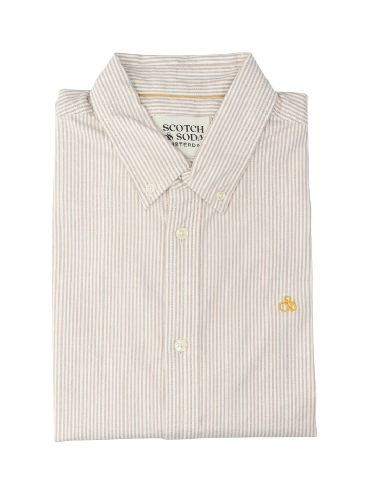 Beige linnen hemd (regular fit) met fijne strepen en lange mouwen Scotch&Soda