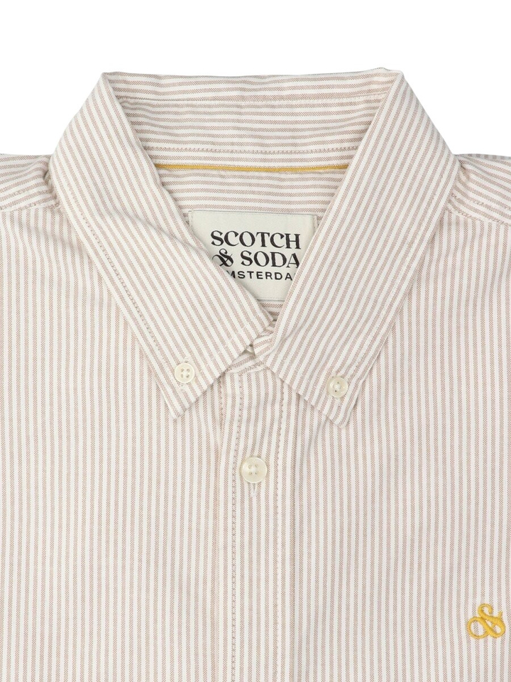 Beige linnen hemd (regular fit) met fijne strepen en lange mouwen Scotch&Soda