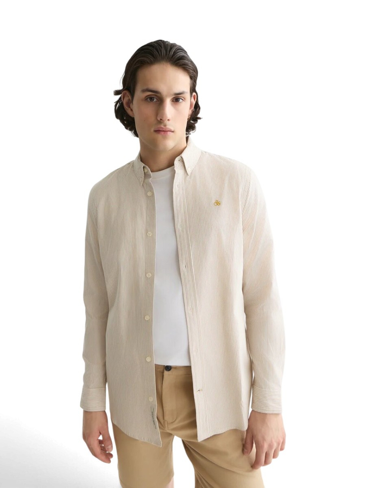 Beige linnen hemd (regular fit) met fijne strepen en lange mouwen Scotch&Soda