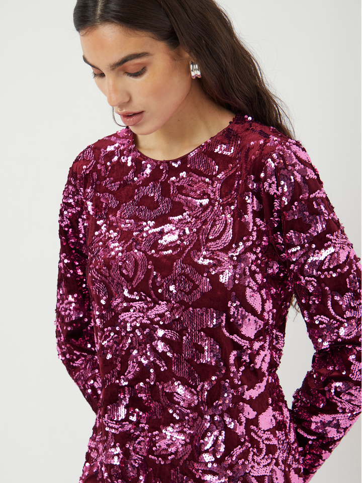 Roze feestelijke jurk met pailetten Yasrococo Y.A.S