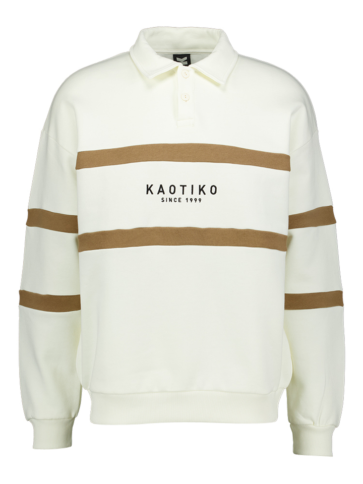 Ecru sweater met bruine strepen en logo Berwin Kaotiko