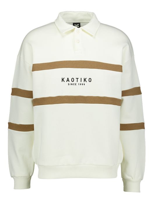 Ecru sweater met bruine strepen en logo Berwin Kaotiko