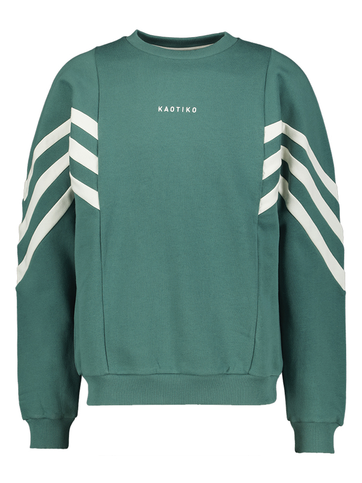 Groene sweater met ecru strepen en logo Chad Kaotiko