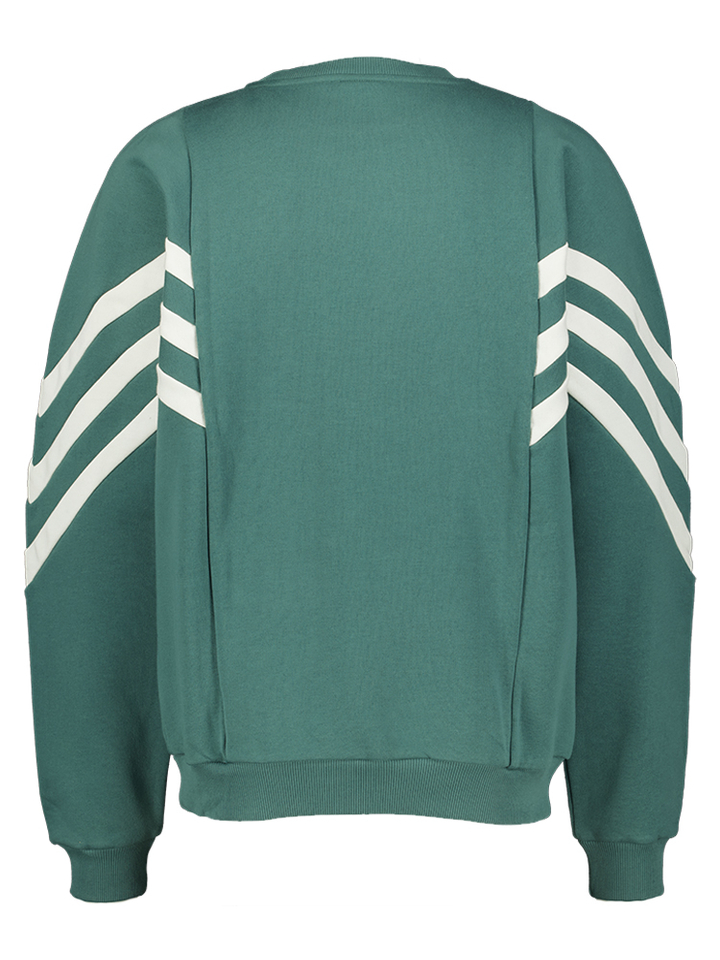 Groene sweater met ecru strepen en logo Chad Kaotiko