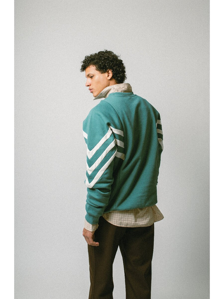 Groene sweater met ecru strepen en logo Chad Kaotiko