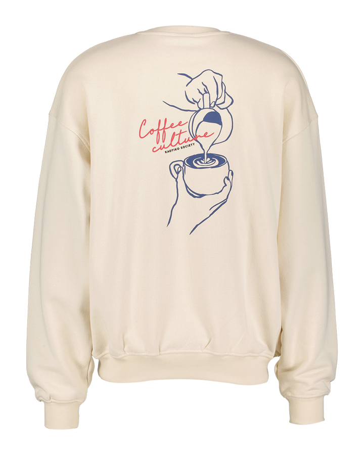 Ecru sweater met coffee print Coffee Culture Kaotiko 