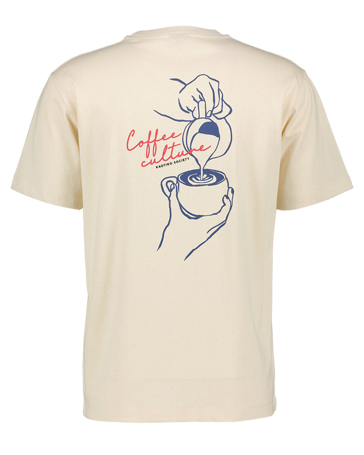 Ecrukleurige t-shirt met print op rugzijde Coffee Culture Tee