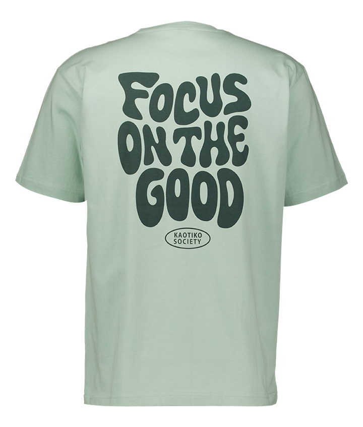 Blauwe T-shirt met print op rugzijde Focus On The Good Kaotiko 