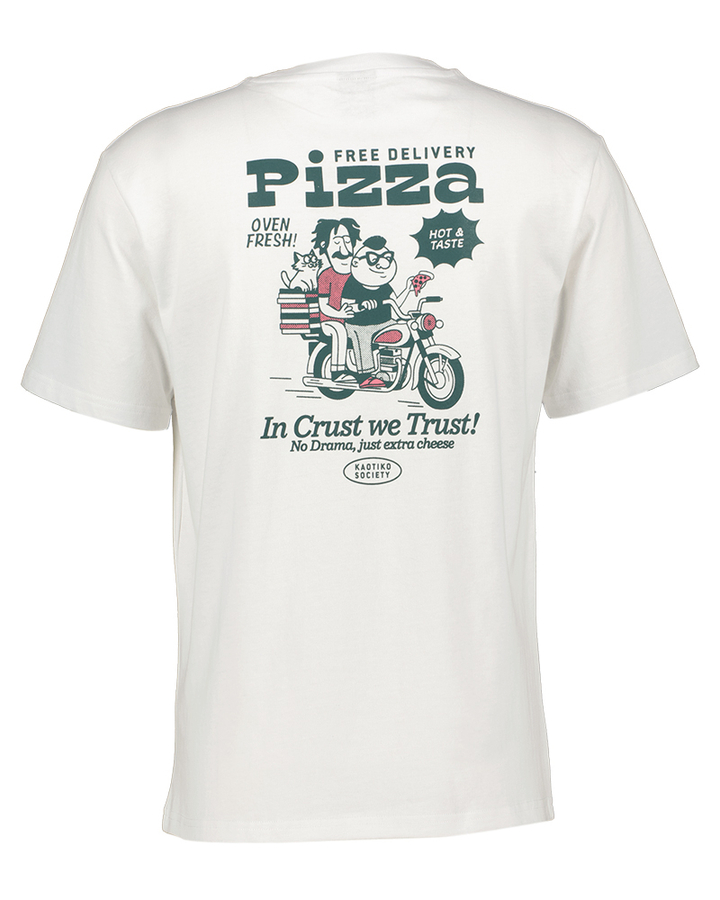 Witte t-shirt met print op rugzijde In Crust We Trust Kaotiko 