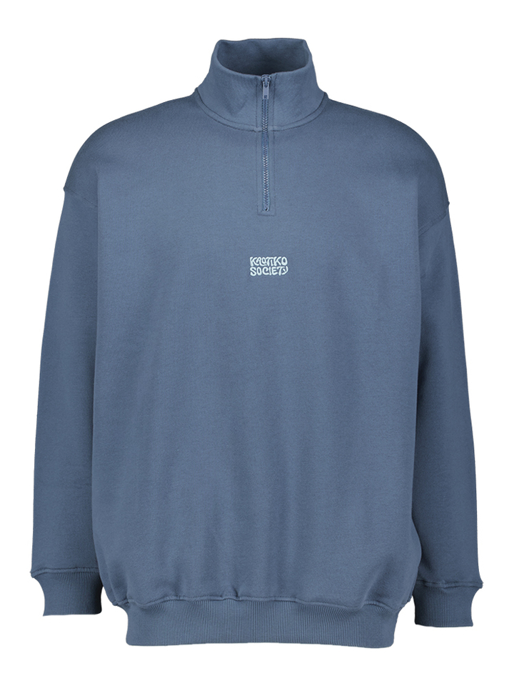 Blauwe oversized sweater met opstaande kraag Focus Zip Kaotiko