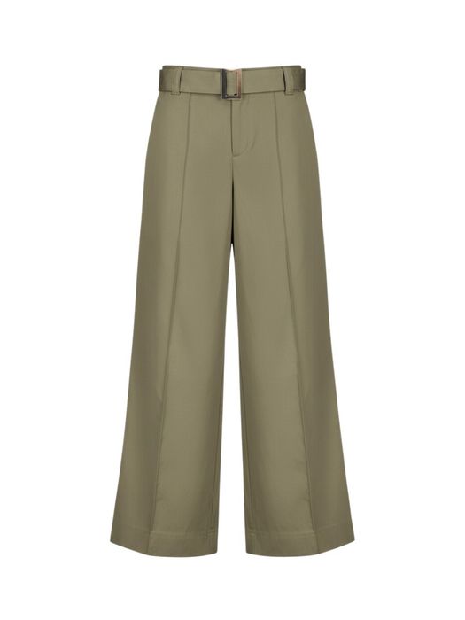 Kaki wijde groene katoenen broek Mac