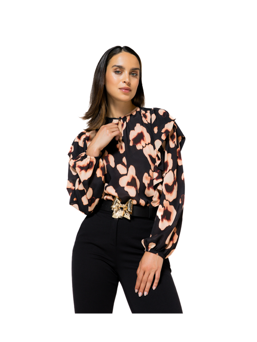 Zwarte bloes met bloemenprint Caroline Biss