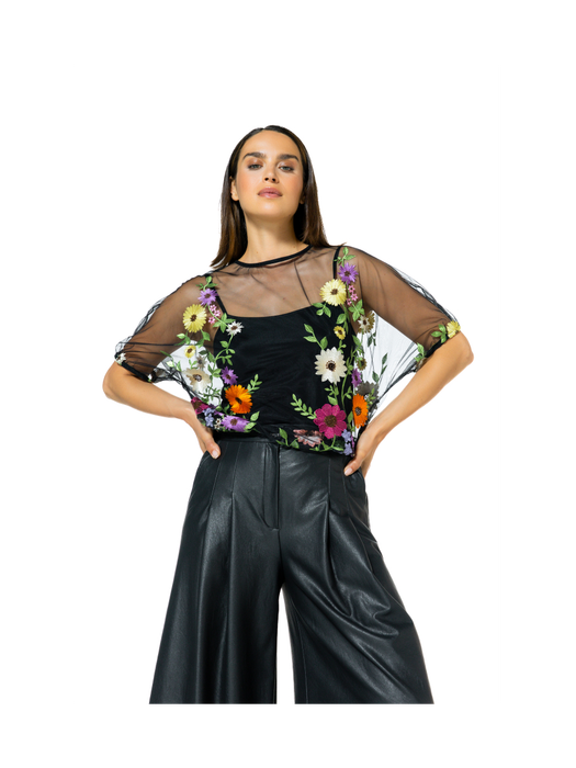 Zwarte doorzichtige bloes met bloemenprint Caroline Biss