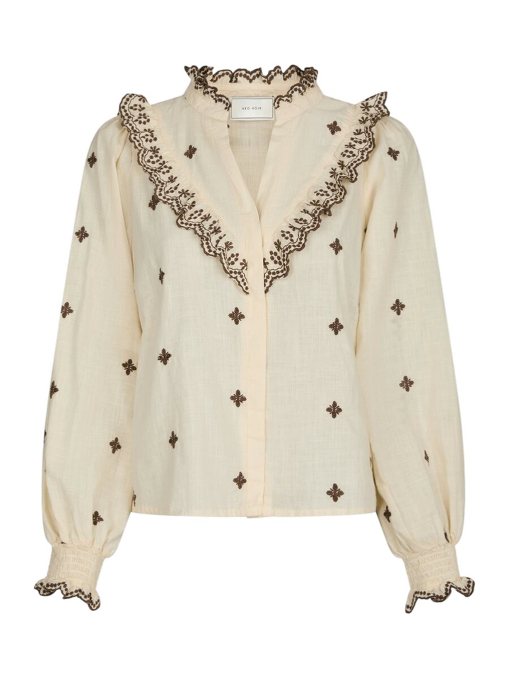 Beige bloes met bruine broderie Degas Neo Noir 