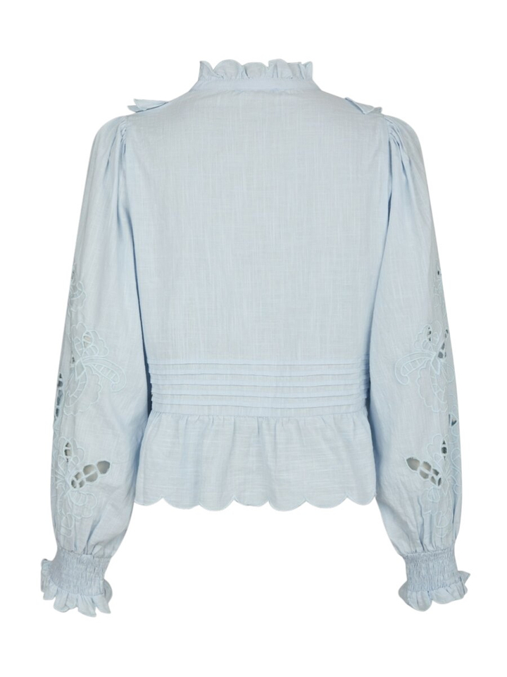 Blauwe bloes met broderie en ruches Petrine Neo Noir